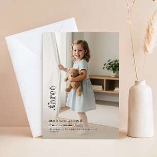 Convites Foto Fofo de Gêmeos Irmãos Criança Festa Conjunta