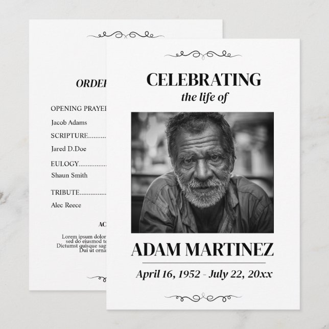 Convites Foto Funeral Celebração Do Memorial Da Vida (Frente/Verso)