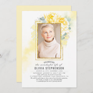 Convites Foto Funeral de Folhagem Floral Amarela