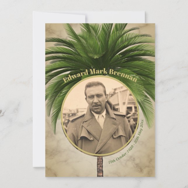 Convites Foto Funeral Elegante Palm Tree Marble (Verso)