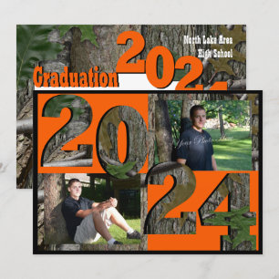 Convites Foto gêmea para a graduação em Camo em árvore 2024