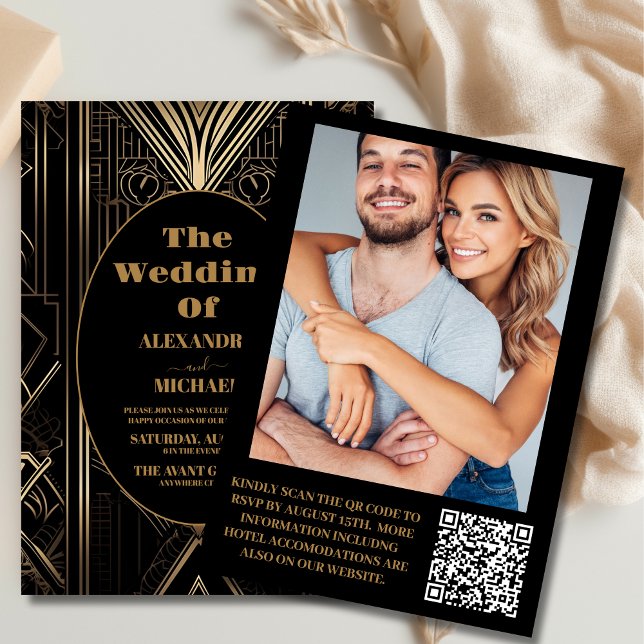 Convites Foto Geométrica Arte Deco Casamento (Criador carregado)