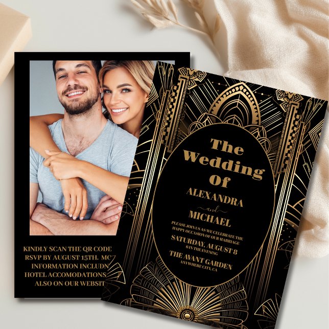 Convites Foto Geométrica Arte Deco Casamento (Criador carregado)