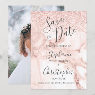 Convites Foto Glitter Dourada do Rosa do Chic Marble para S