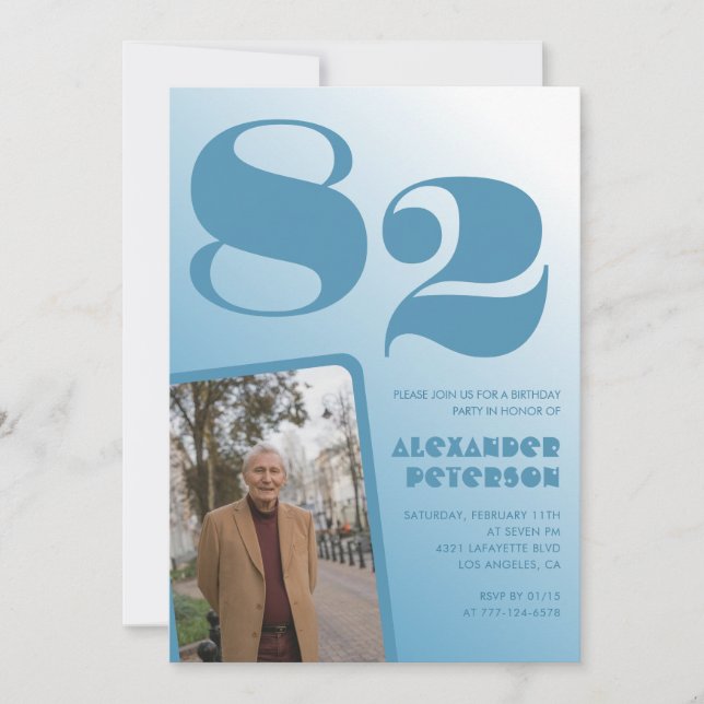 Convites Foto Gradiente Azul Aniversário de 82 anos (Frente)