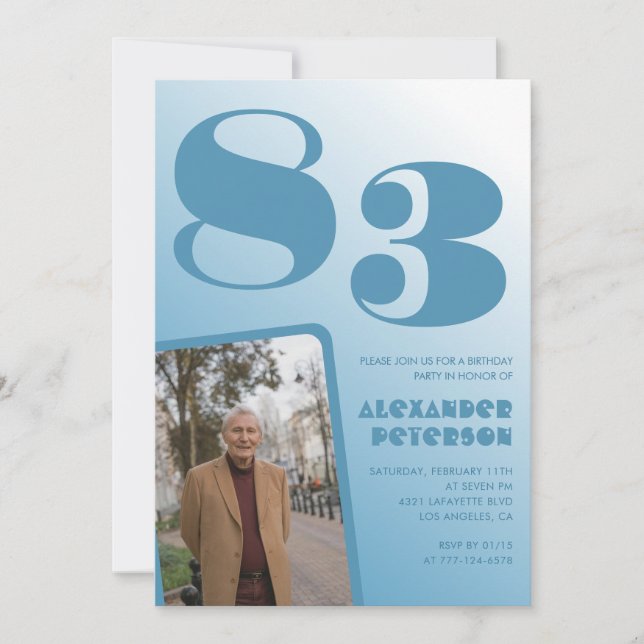 Convites Foto Gradiente Azul Aniversário de 83 anos (Frente)