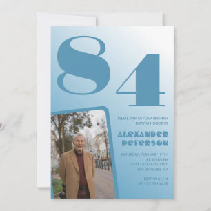 Convites Foto Gradiente Azul Aniversário de 84 anos