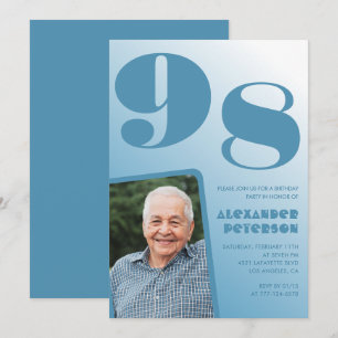 Convites Foto gradiente azul retrô aniversário de 98 anos