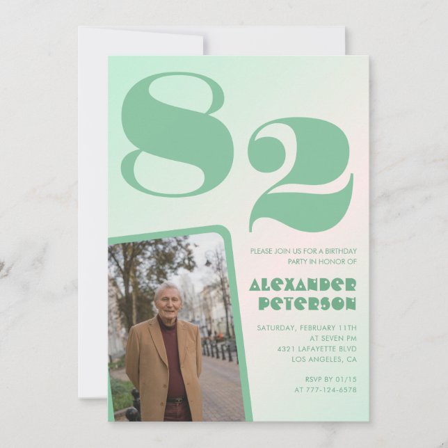 Convites Foto Gradiente Verde Aniversário de 82 anos  (Frente)