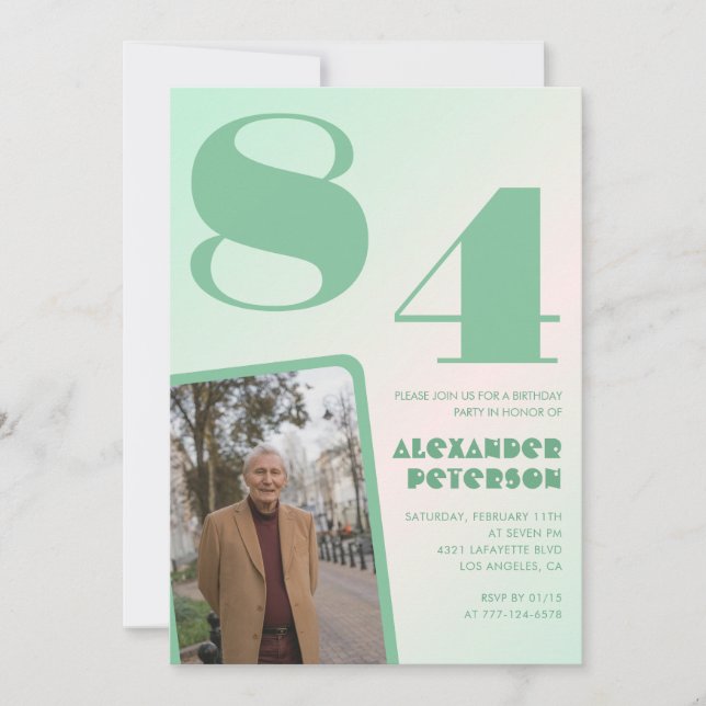 Convites Foto Gradiente Verde Aniversário de 84 anos  (Frente)