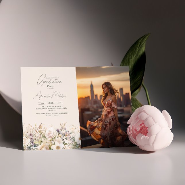 Convites Foto: Graduação em flor selvagem Boho Country Flor (Criador carregado)