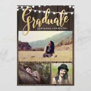 Convites Foto graduada das luzes da corda da folha Dourado