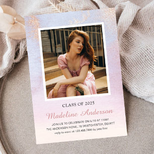 Convites Foto Graduada Elegante 2025 - Lente Rosa Espelhada
