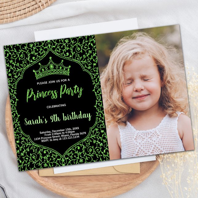 Convites Foto: Green Glitter Princess Birthday Invtions (Photo Green Glitter Princess Birthday Invitations)