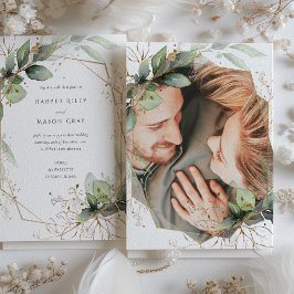 Convites Foto Greenery e Faux Dourado Wedding