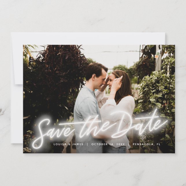 Convites Foto Horizontal Neon Salva a Data (Frente)