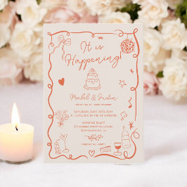 Convites Foto ilustrada de casamento com a mão de Retro Lar