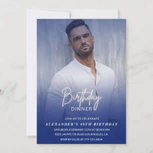 Convites Foto Jantar Masculino Azul Marinho 48º aniversário