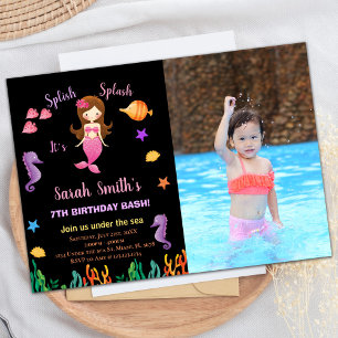 Convites Foto Laranja Roxo Sob o mar pequena sereia