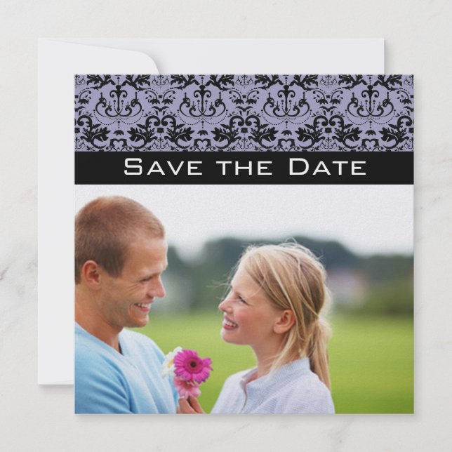 Convites Foto Lavanda & Lustre Preto de Save the Date (Frente)