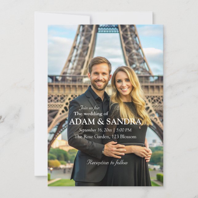 Convites Foto legante Sobreposição de branco preto moderno (Frente)