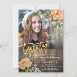 Convites Foto leve de Corda Floral de Madeira de aniversári