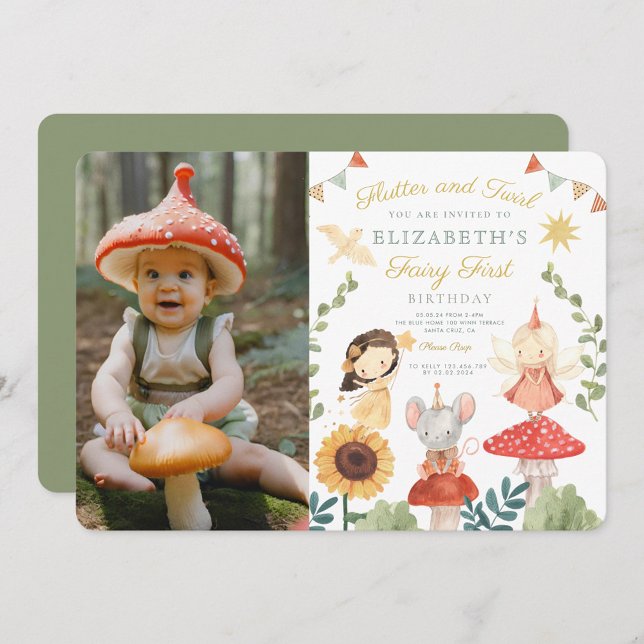 Convites Foto Mágica Encantada Fada Primeiro Aniversário (Criador carregado)