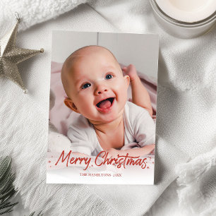Convites Foto manuscrita com brilho vermelho Feliz Natal