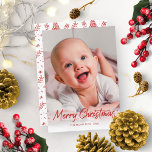 Convites Foto manuscrita com brilho vermelho Feliz Natal<br><div class="desc">Cartão de Natal simples e fofo,  com fonte dourada,  escrita à mão,  excelente para imagens leves.</div>