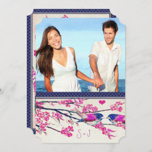 Convites Foto marroquina Marinho rosa com amor à flor da ce