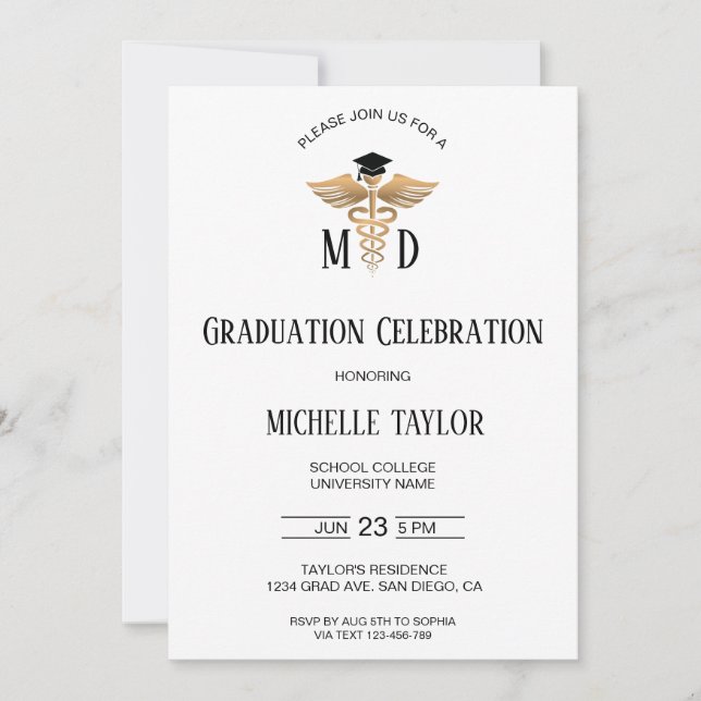 Convites Foto MD Doutora em Medicina Graduação Médica (Frente)