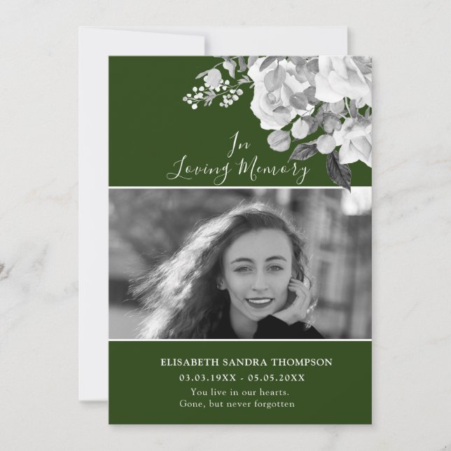 Convites Foto Memorial Floral Green - Rosa Poem Card (Frente)