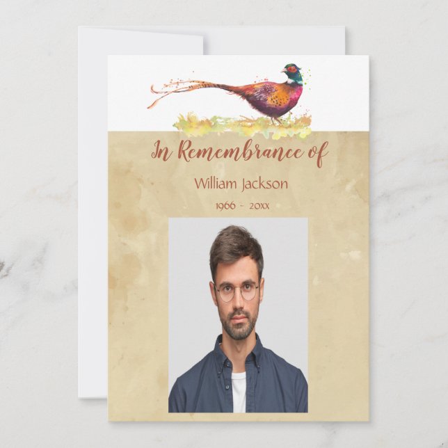 Convites Foto Memorial Invite Watercolor Pheasant Bird (Frente)