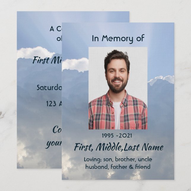 Convites Foto Memorial Oração Céu Celestial (Frente/Verso)