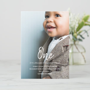Convites Foto Menino de 1º Aniversário Minimalista Elegante