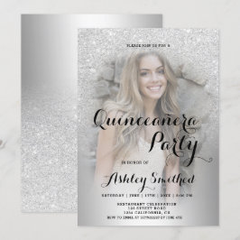 Convites Foto metálica ombre de prata Quinceañera