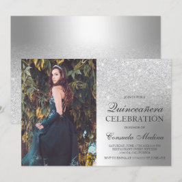 Convites Foto metálica ombre de prata Quinceañera