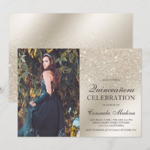 Convites Foto metálica ombreira da Ivory Quinceañera