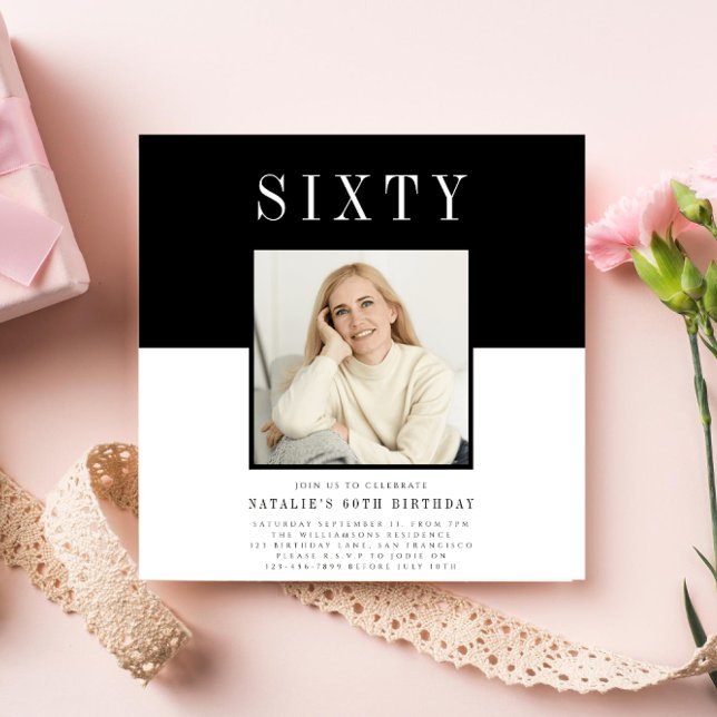 Convites Foto mínima moderna de 60º aniversário (Criador carregado)