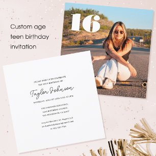 Convites Foto minimalista de aniversário adolescente