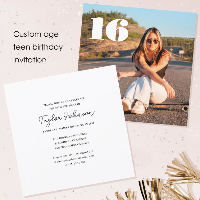 Convites Foto minimalista de aniversário adolescente (Criador carregado)