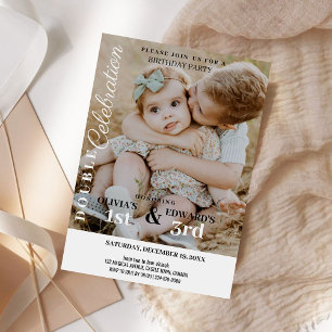 Convites Foto minimalista de aniversário de dupla comemoraç