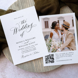 Convites Foto minimalista de casamento Elegante Foto QR cod