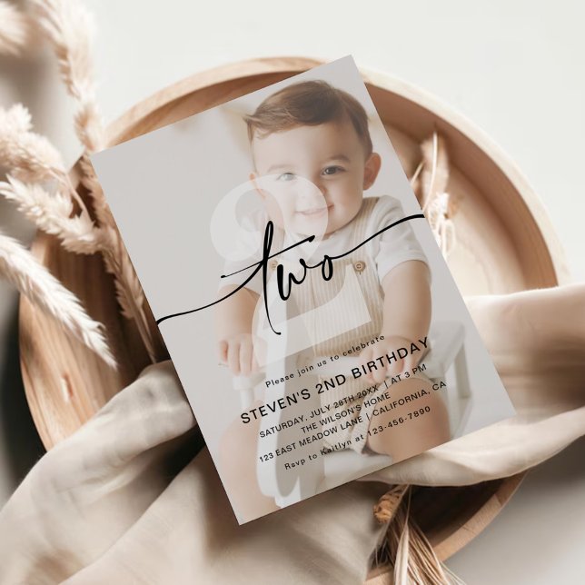 Convites Foto minimalista no segundo aniversário (Criador carregado)