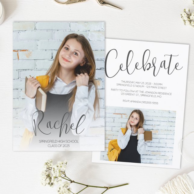 Convites Foto Moderna (Modern Script Photo Graduation Announcement)