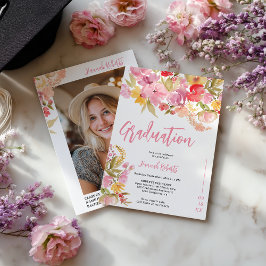 Convites Foto moderna Boho Rosa Lavanda floral formatura