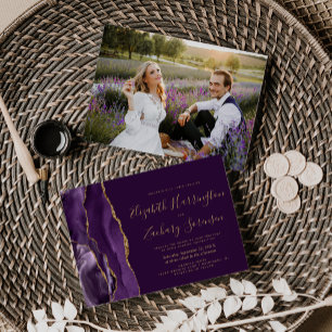 Convites Foto Moderna Casamento Dourado com Agate Plum