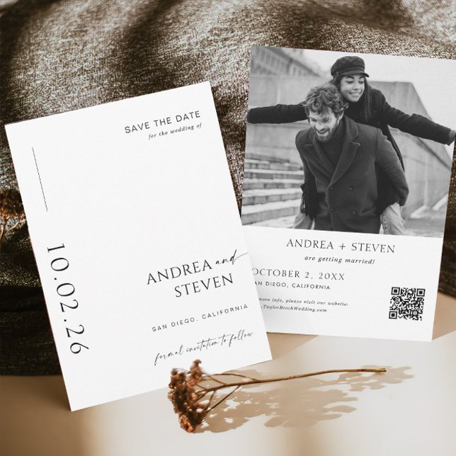 Convites Foto Moderna Casamento Preto e Branco Salvar a Dat (Criador carregado)