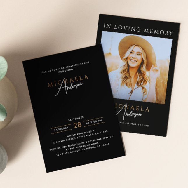 Convites Foto Moderna Celebração da Vida/Funeral/Memorial (Criador carregado)