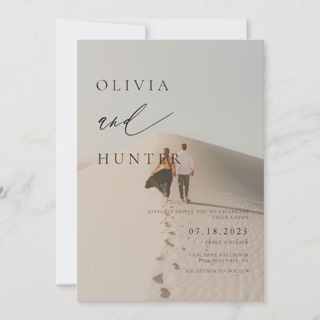 Convites Foto Moderna Chic Casamento Preto e Branco (Frente)